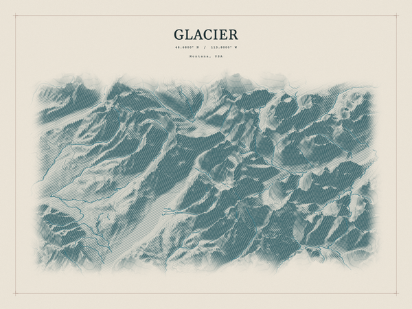 Glacier — Red Relief print in Graphite (landscape)