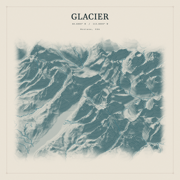 Glacier — Red Relief print in Graphite (square)