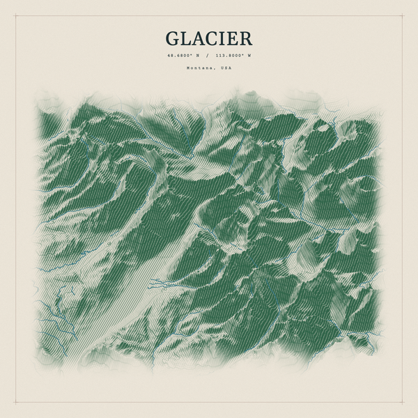 Glacier — Red Relief print in Forest Floor (square)