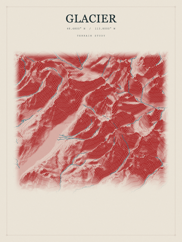 Glacier — Red Relief print in Red Earth