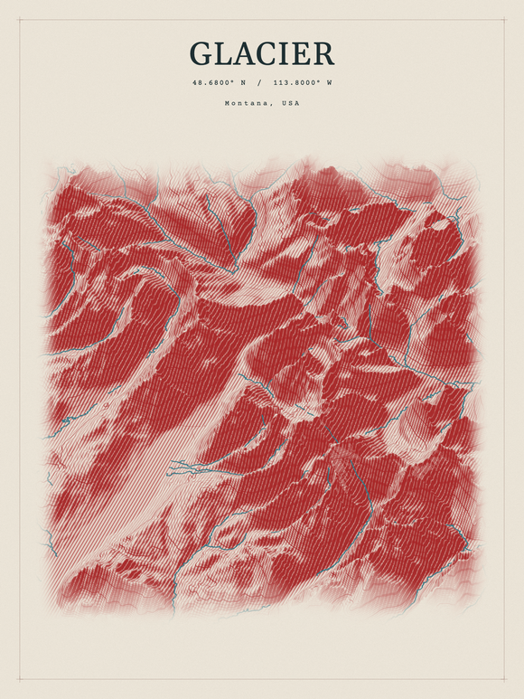 Glacier — Red Relief print in Red Earth