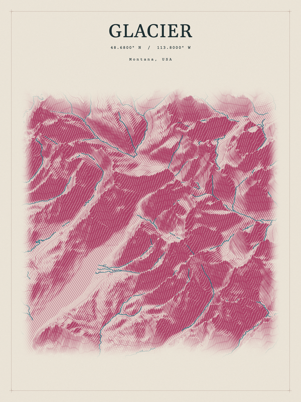 Glacier — Red Relief print in Rose & Stone