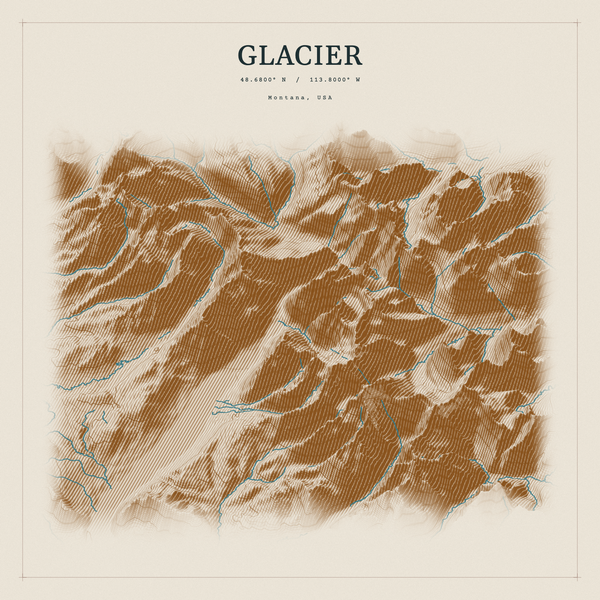 Glacier — Red Relief print in Saffron & Slate (square)