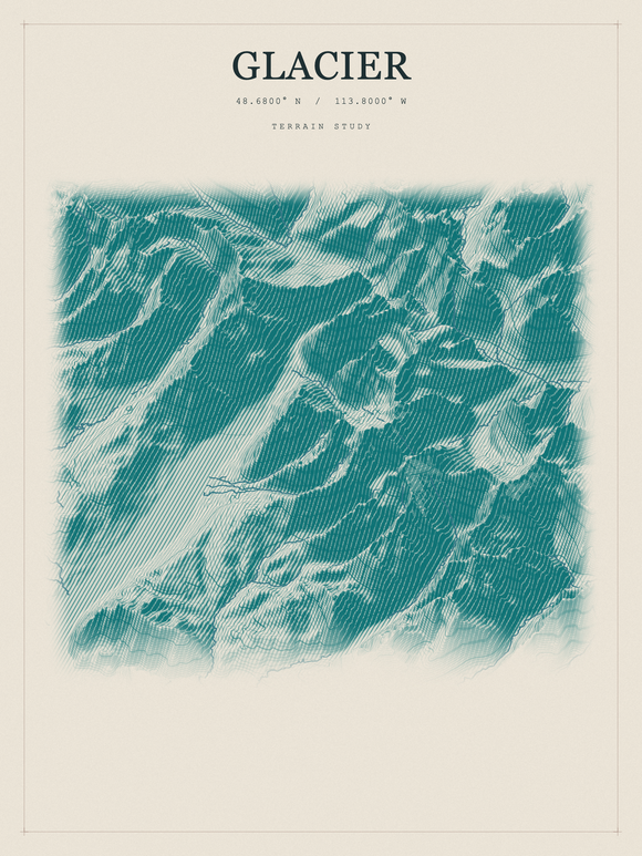 Glacier — Red Relief print in Alpine Teal