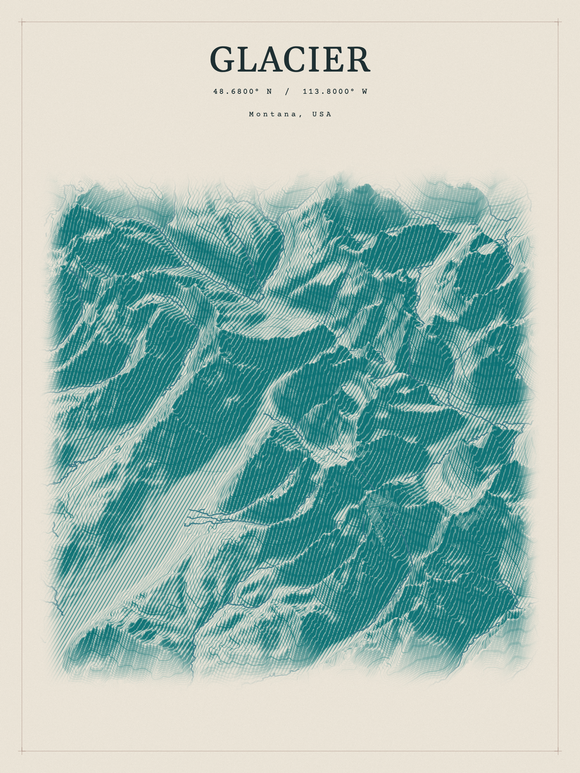 Glacier — Red Relief print in Alpine Teal