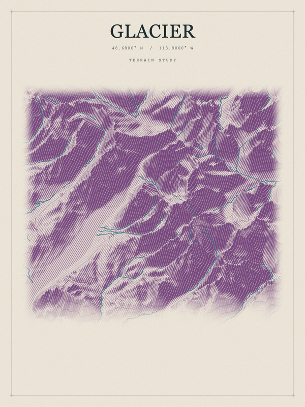 Glacier — Red Relief print in Plum & Clay