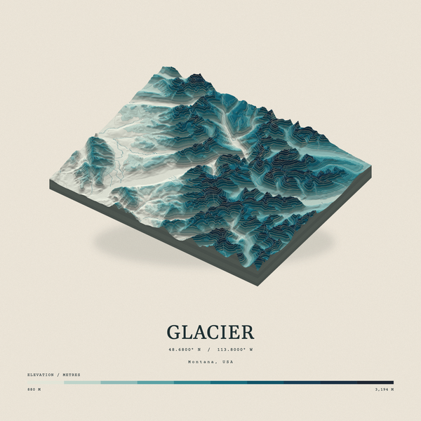 Glacier — Terrain Relief print in Fjord (square)