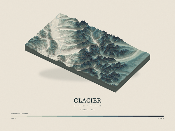 Glacier — Terrain Relief print in Graphite (landscape)