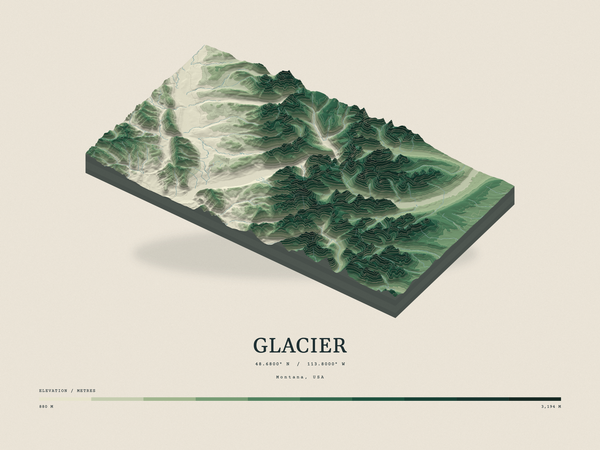Glacier — Terrain Relief print in Forest Floor (landscape)