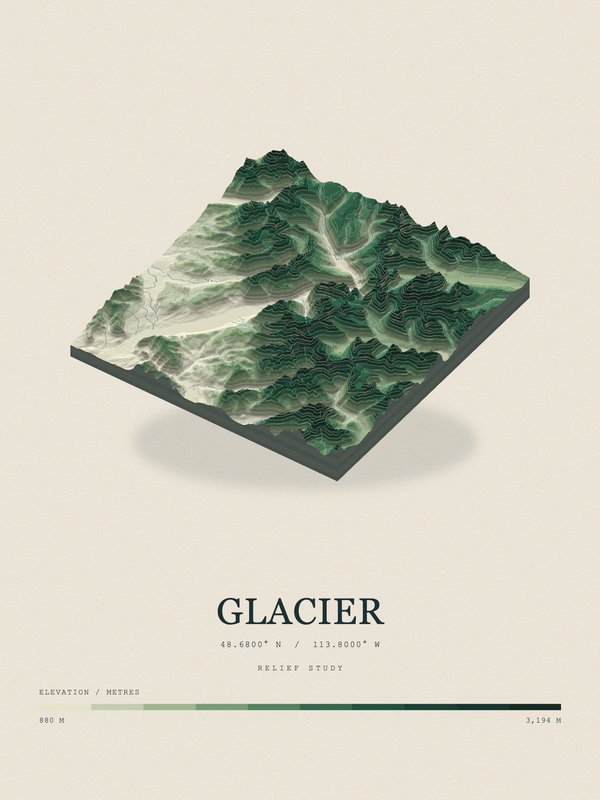 Glacier — Terrain Relief print in Forest Floor