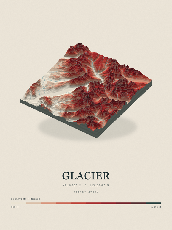 Glacier — Terrain Relief print in Red Earth