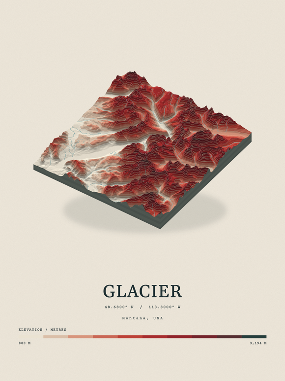 Glacier — Terrain Relief print in Red Earth