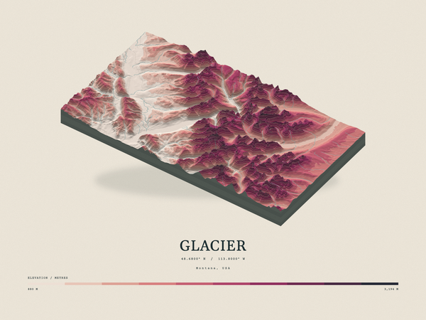 Glacier — Terrain Relief print in Rose & Stone (landscape)