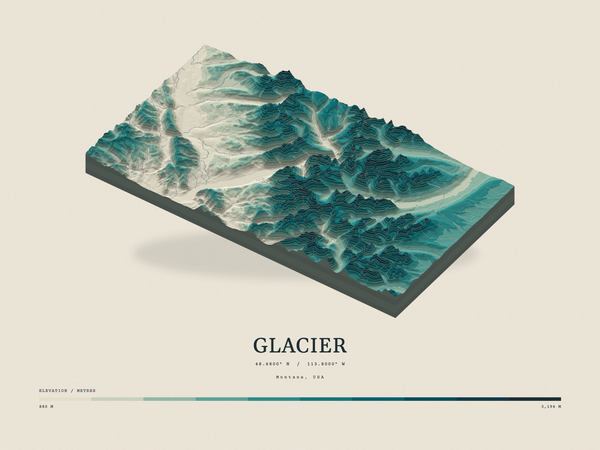 Glacier — Terrain Relief print in Alpine Teal (landscape)