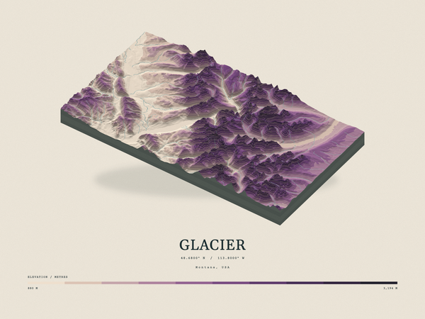 Glacier — Terrain Relief print in Plum & Clay (landscape)