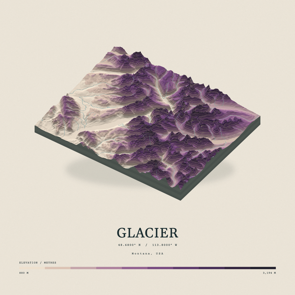 Glacier — Terrain Relief print in Plum & Clay (square)