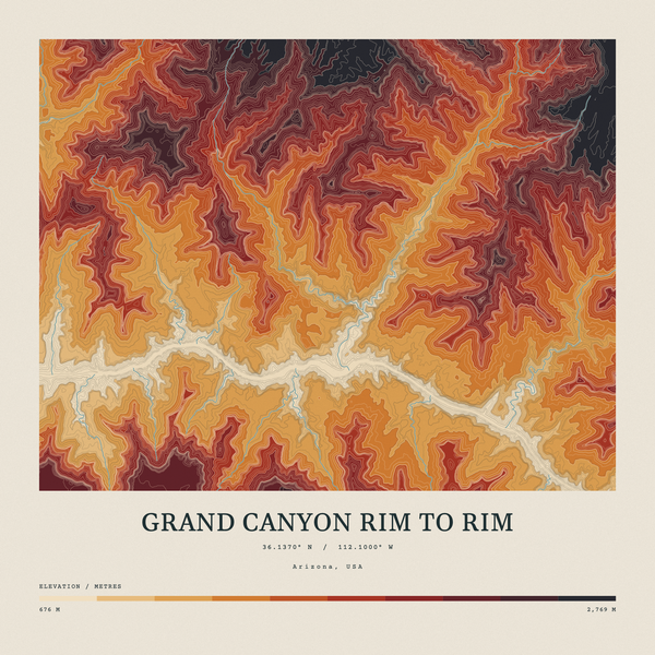 Grand Canyon Rim to Rim — Contour Colour print in Ember & Ochre (square)