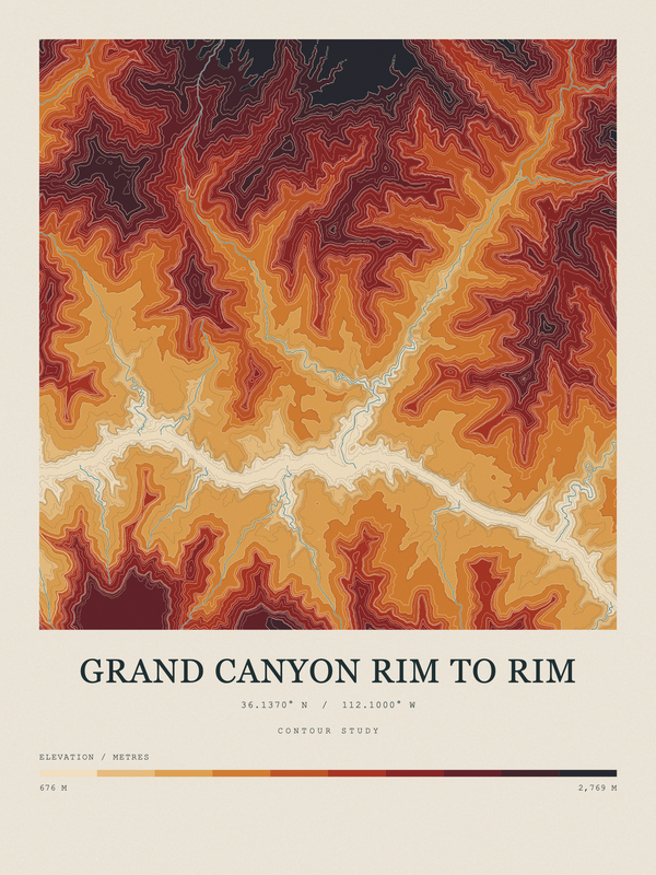 Grand Canyon Rim to Rim — Contour Colour print in Ember & Ochre