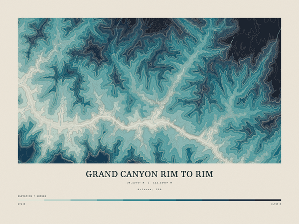 Grand Canyon Rim to Rim — Contour Colour print in Fjord (landscape)