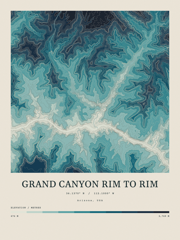 Grand Canyon Rim to Rim — Contour Colour print in Fjord