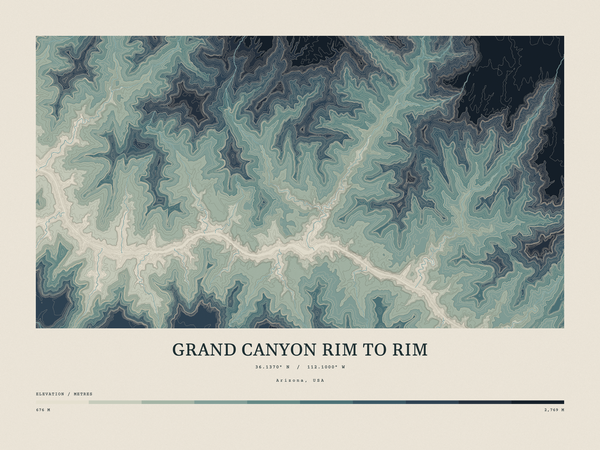 Grand Canyon Rim to Rim — Contour Colour print in Graphite (landscape)