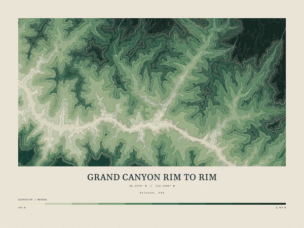 Grand Canyon Rim to Rim — Contour Colour print in Forest Floor (landscape)