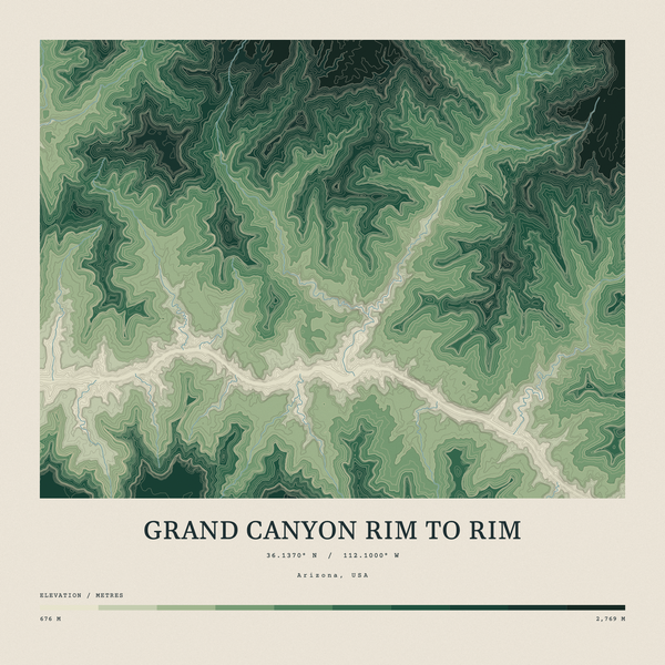 Grand Canyon Rim to Rim — Contour Colour print in Forest Floor (square)