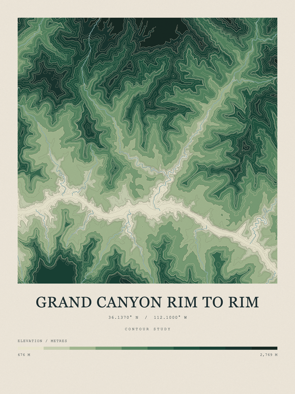 Grand Canyon Rim to Rim — Contour Colour print in Forest Floor