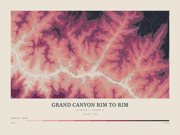 Grand Canyon Rim to Rim — Contour Colour print in Rose & Stone (landscape)