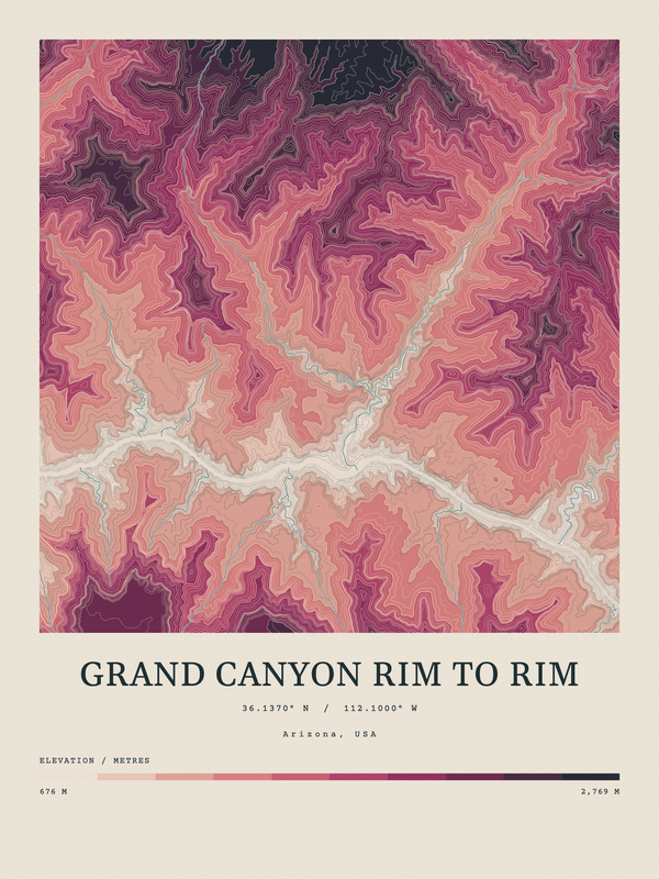 Grand Canyon Rim to Rim — Contour Colour print in Rose & Stone