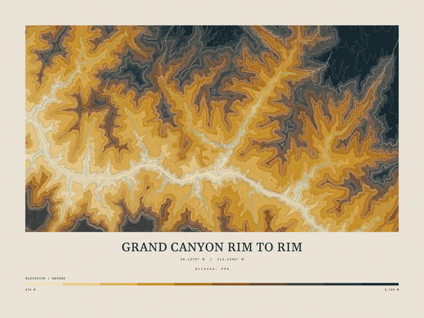 Grand Canyon Rim to Rim — Contour Colour print in Saffron & Slate (landscape)
