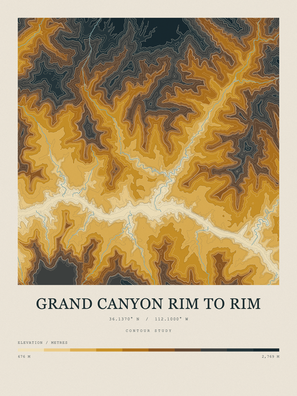 Grand Canyon Rim to Rim — Contour Colour print in Saffron & Slate