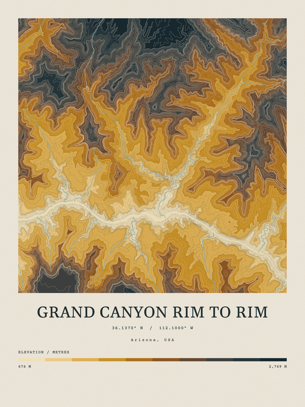 Grand Canyon Rim to Rim — Contour Colour print in Saffron & Slate
