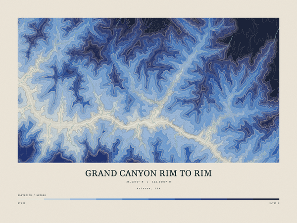 Grand Canyon Rim to Rim — Contour Colour print in Ultramarine (landscape)