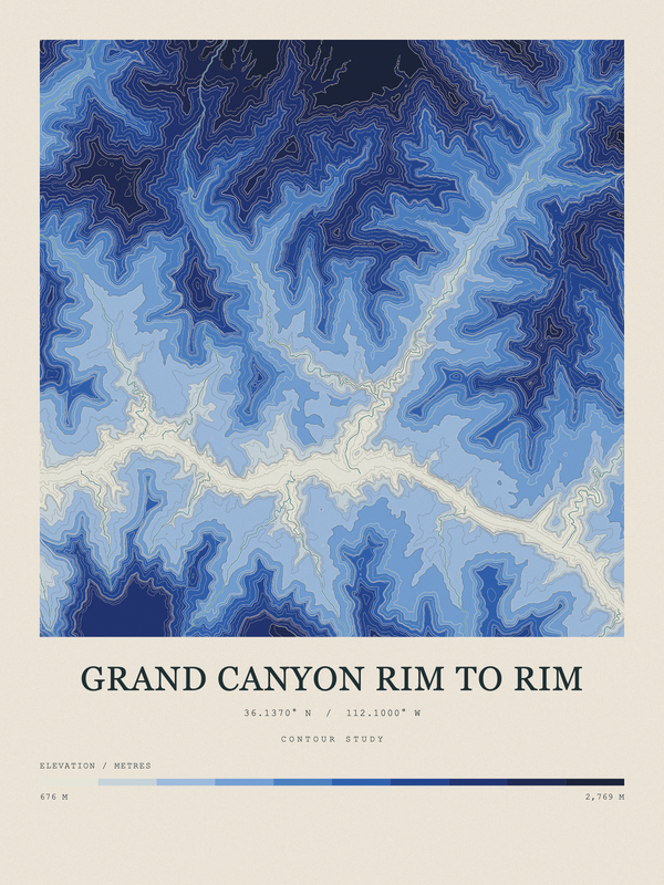 Grand Canyon Rim to Rim — Contour Colour print in Ultramarine
