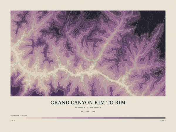 Grand Canyon Rim to Rim — Contour Colour print in Plum & Clay (landscape)