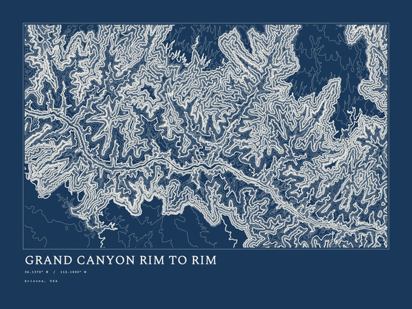 Grand Canyon Rim to Rim — Ink print in Blueprint Dark (landscape)
