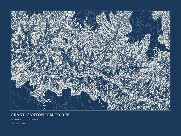 Grand Canyon Rim to Rim — Ink print in Blueprint Dark (landscape)