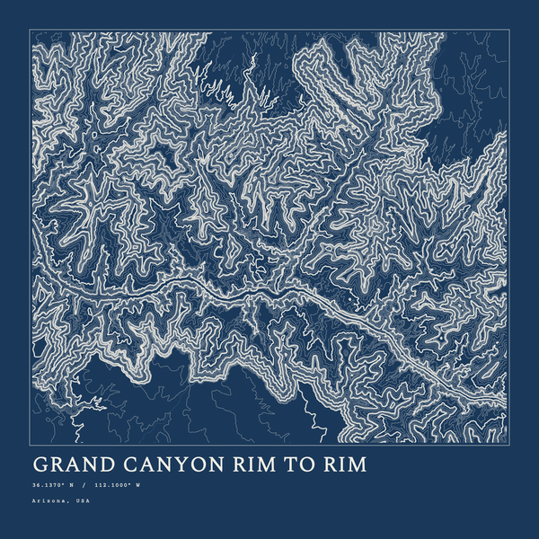 Grand Canyon Rim to Rim — Ink print in Blueprint Dark (square)