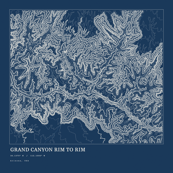 Grand Canyon Rim to Rim — Ink print in Blueprint Dark (square)