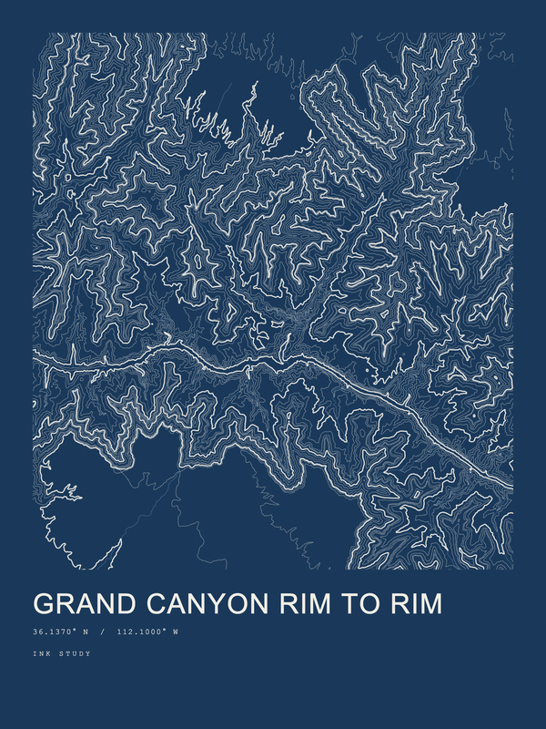 Grand Canyon Rim to Rim — Ink print in Blueprint Dark