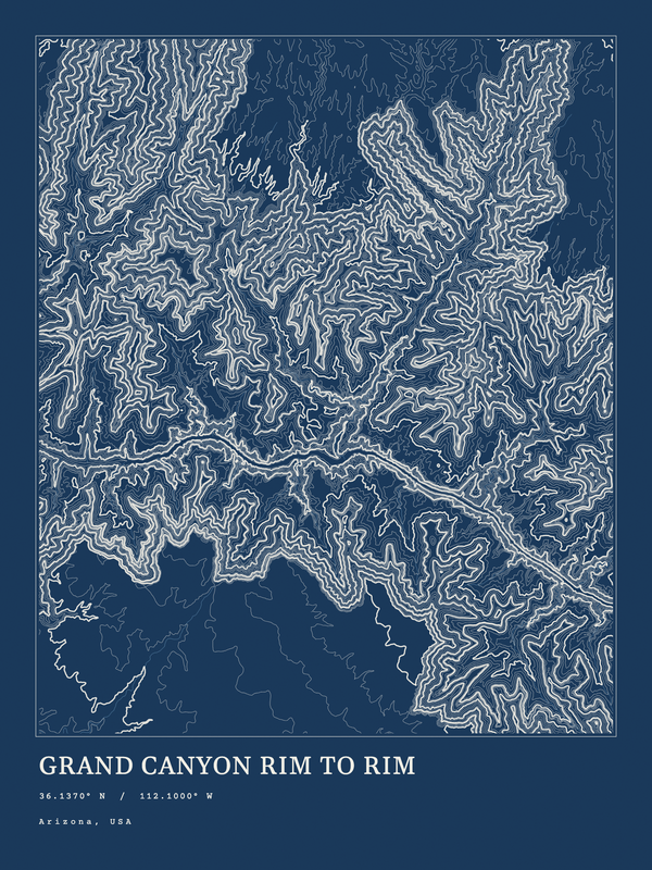 Grand Canyon Rim to Rim — Ink print in Blueprint Dark