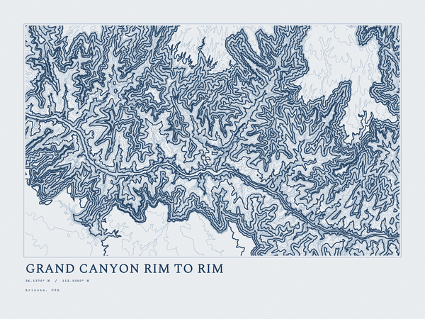 Grand Canyon Rim to Rim — Ink print in Blueprint Light (landscape)
