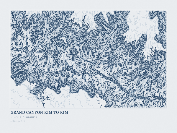 Grand Canyon Rim to Rim — Ink print in Blueprint Light (landscape)