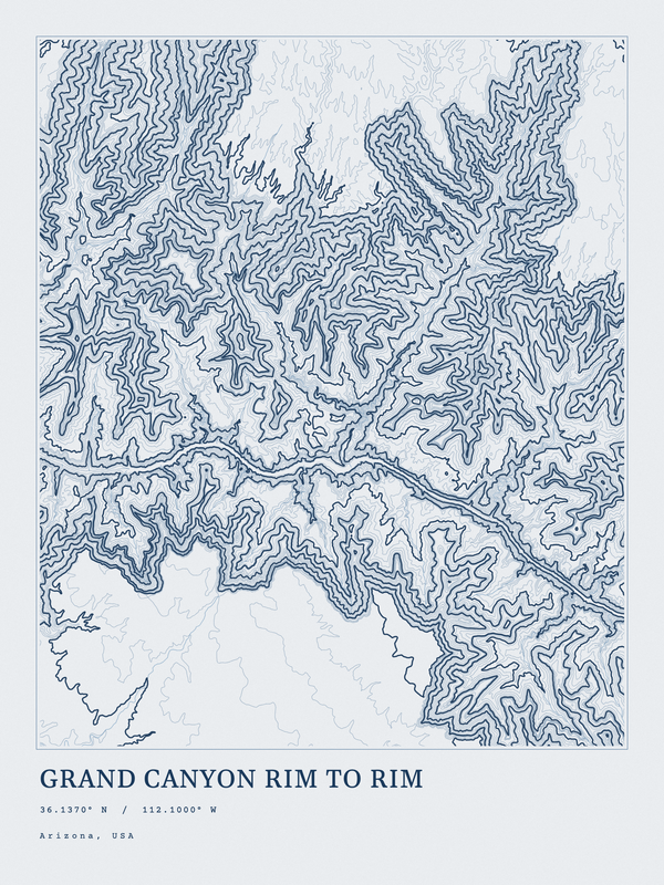 Grand Canyon Rim to Rim — Ink print in Blueprint Light
