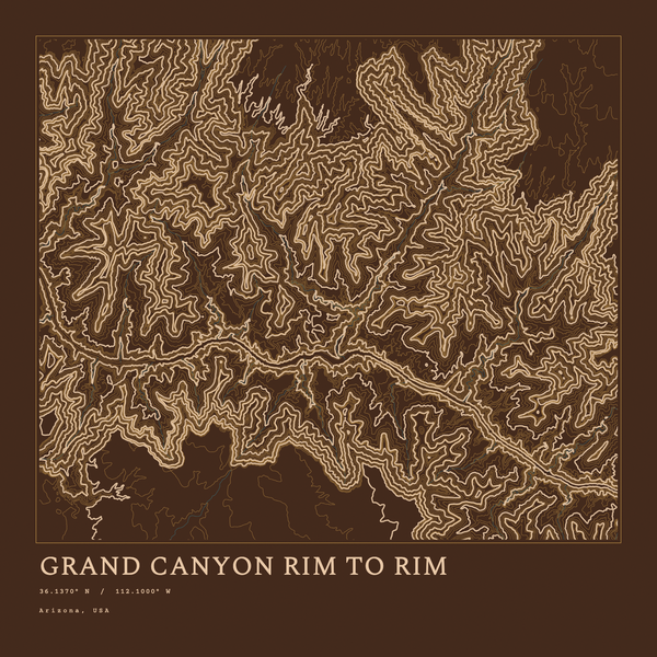 Grand Canyon Rim to Rim — Ink print in Desert Dark (square)