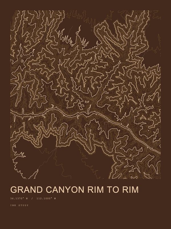 Grand Canyon Rim to Rim — Ink print in Desert Dark