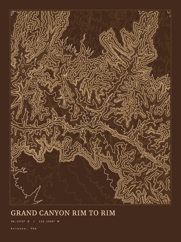 Grand Canyon Rim to Rim — Ink print in Desert Dark