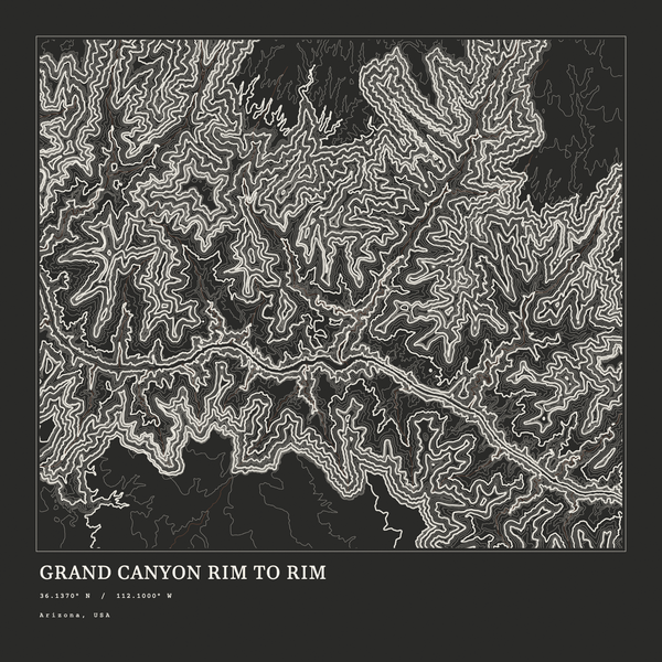 Grand Canyon Rim to Rim — Ink print in Ink Dark (square)