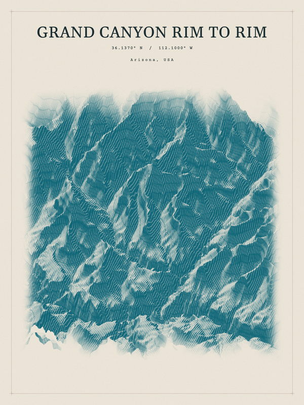 Grand Canyon Rim to Rim — Red Relief print in Fjord